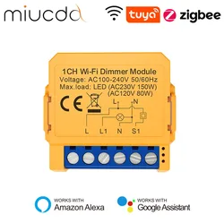 MIUCDA Tuya WiFi ZigBee Smart Dimmer Switch Module 1/2 Gang Dimmer Light Switch Voice/APP Control Work With Alexa Google Home