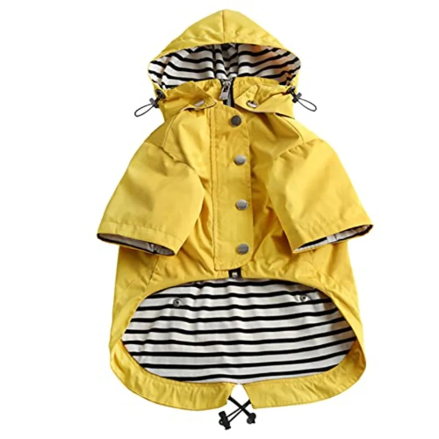 

Dog Zip Up Raincoat with Reflective Buttons Rain/Water Resistant Adjustable Drawstring Removable Hood Raincoats with Legs 8lbs