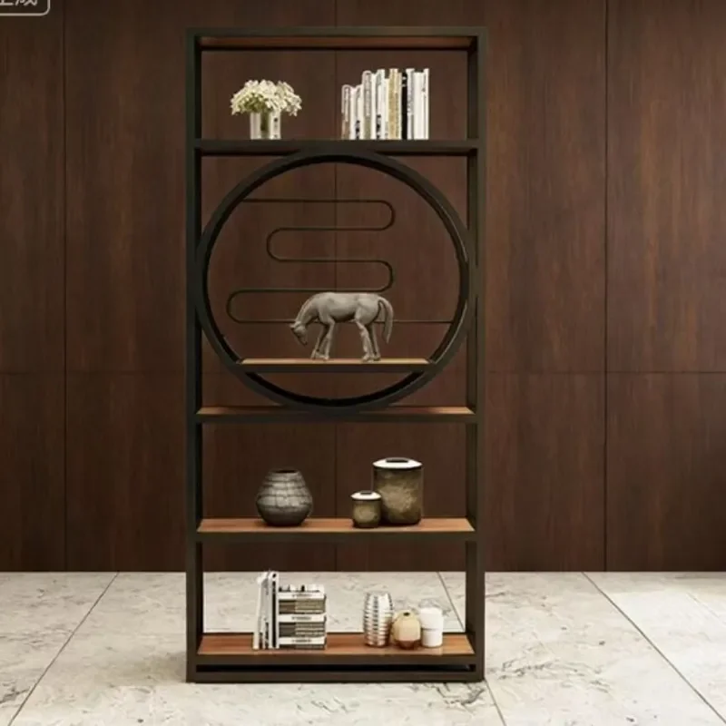 Wrought Iron Partition Shelf Floor to Ceiling Bedroom Screen Office Multi Layer Solid Wood Bookshelf Locker Creative Display
