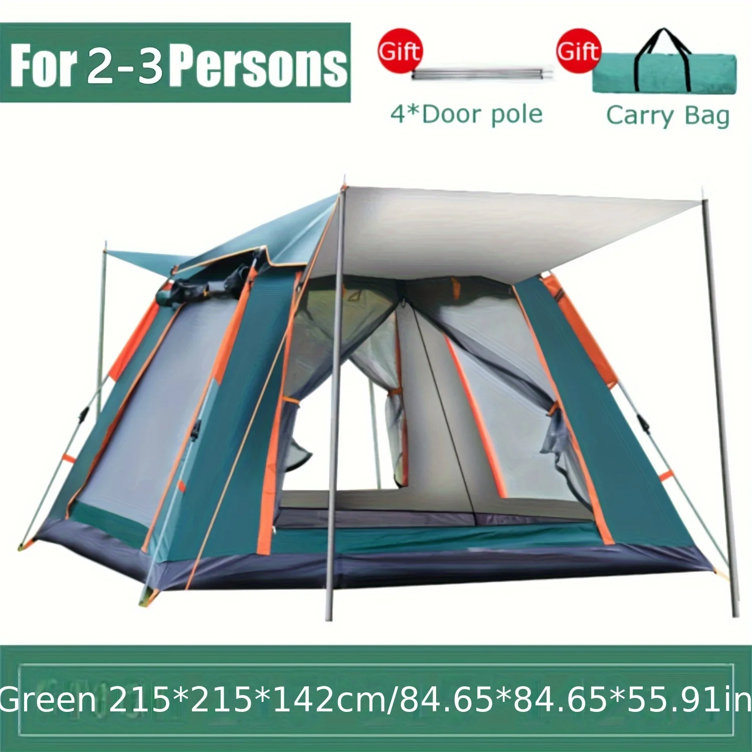 Family Camping Tent, Automatic Opening Instant Pop Up Tent For Hiking, Green