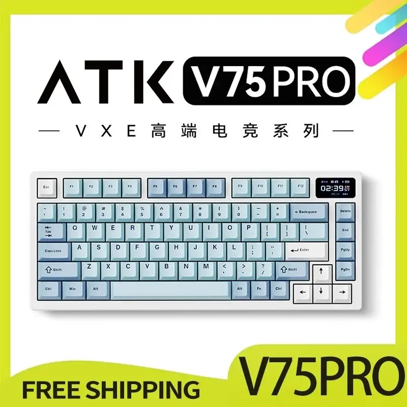 atk vxe teclado mecanico sem fio para jogos v75pro 24g bluetooth 3 mode personalizado 81keys screen hot swap 01