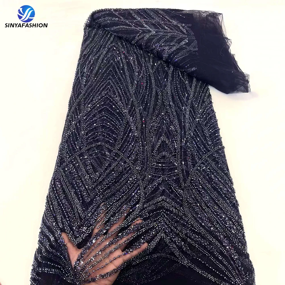 

Tim Navy Blue Sequins Pearl Beads African Nigerian Gold White Wedding Lace Fabric 2024 High Quality Luxury Beaded Lace For Dress