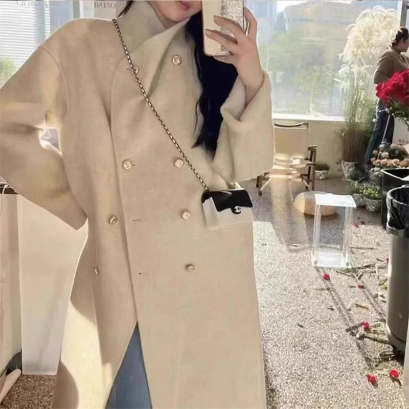 

Autumn/Winter New Double sided Cashmere Coat Women's Medium to Long Korean Edition Loose High end Woolen Coat