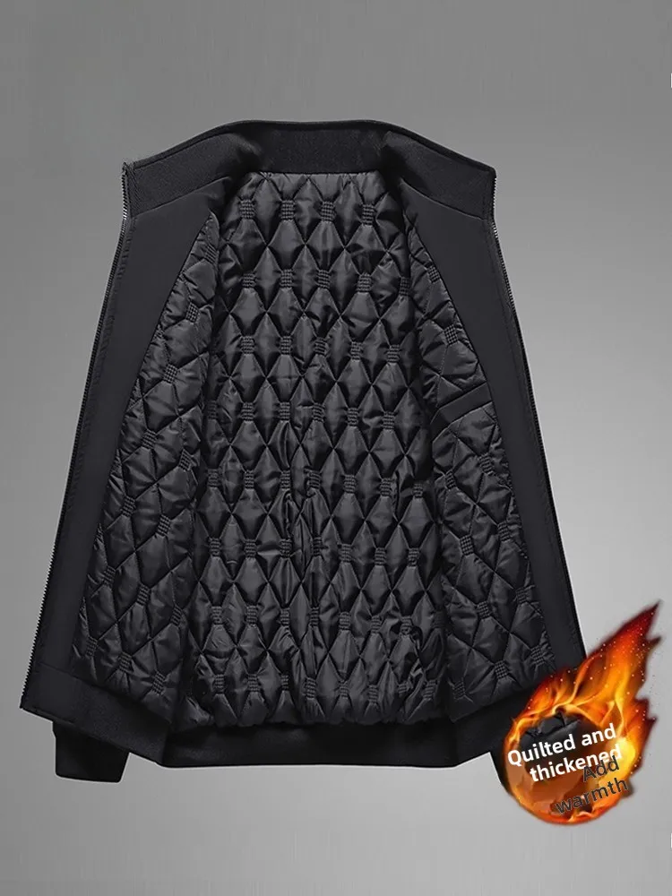 سترة شتوية رجالية مبطنة بالقطن السميك، معطف دافئ بياقة عالية، نمط إداري، مبطن بالصوف، ملابس للآباء في منتصف العمر