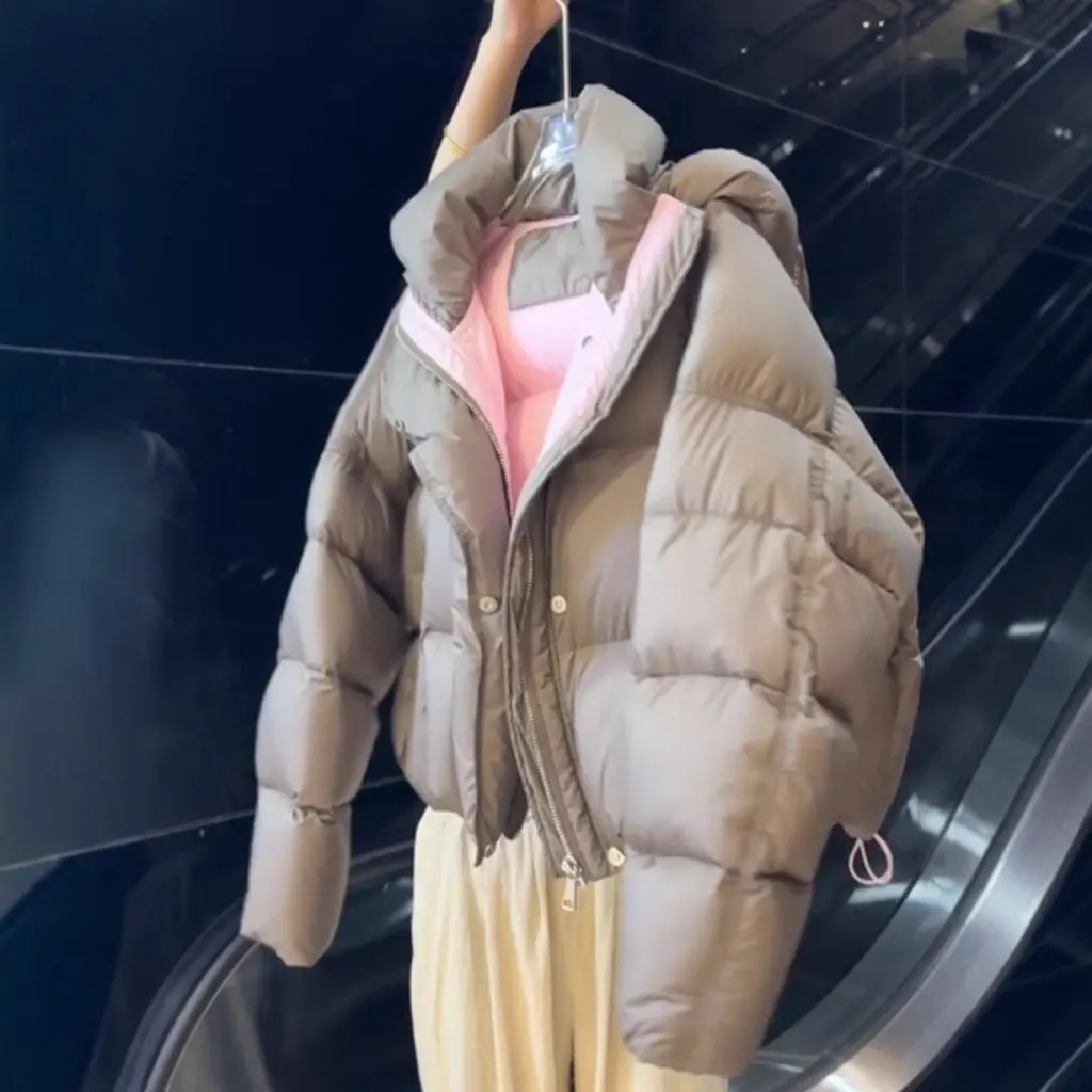 Veste courte en coton pour femmes, kaki, gris, vêtements d'extérieur, Style coréen, tendance, chic, nouveau Style, petite taille, hiver