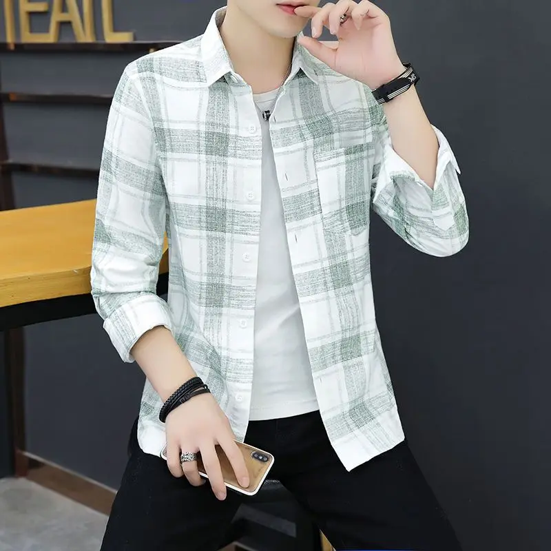 Spring Autumn New Fashion Turn-down Collar Sleeveless Plaid Blouse Men's Clothing Simplicity Thin Korean All-match Chic Shirts