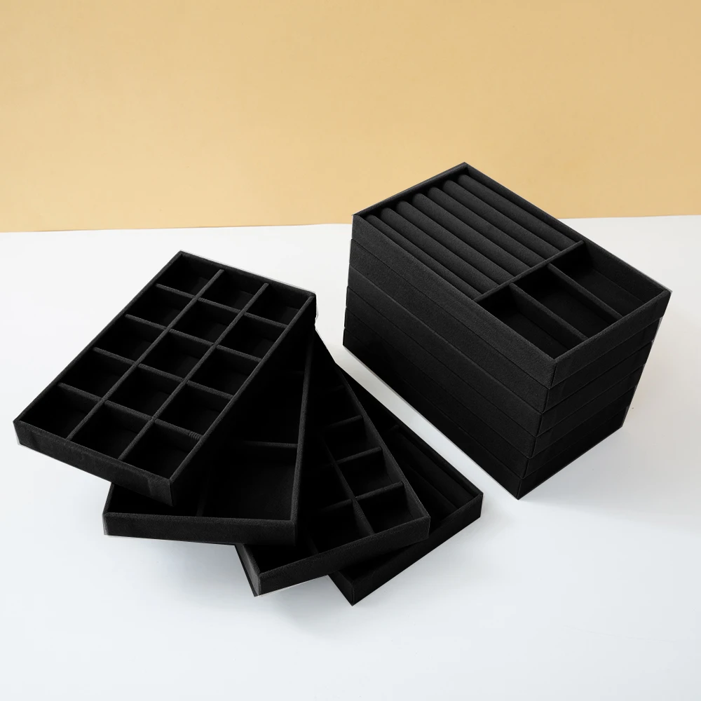 منظم المجوهرات السوداء علبة تخزين المجوهرات المخملية عرض حلقة سوار قلادة صندوق تخزين درج العرض #4