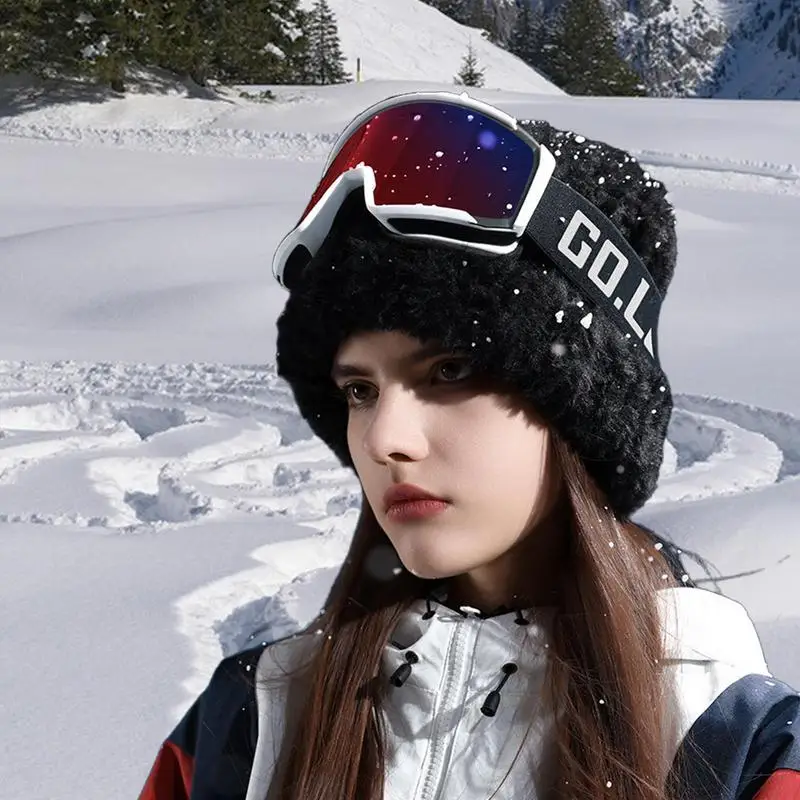 Winter Ski Hat Slouchy Skull Hats Silk Lining Ski Hats Plush Ski Hat Beanie Wind-Resistant Knit Ski Hat Beanie For Women Warm