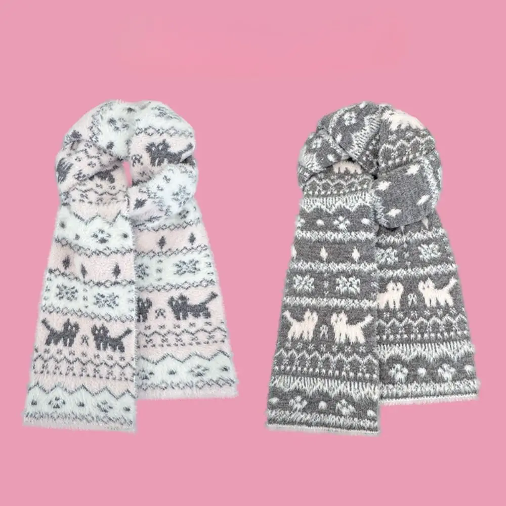 

Retro Snowflake Jacquard Knitted Scarf Fair Isle Style Winter Cashmere Scarves Solid Color Korean Style Wool Shawl Girl