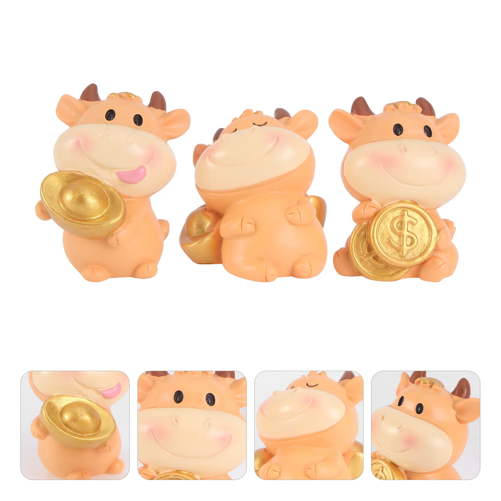 

3Pcs Resin Cow Adornment Cute Compact Desktop Car Office Home Interior Decoration Handmade Animal Craft