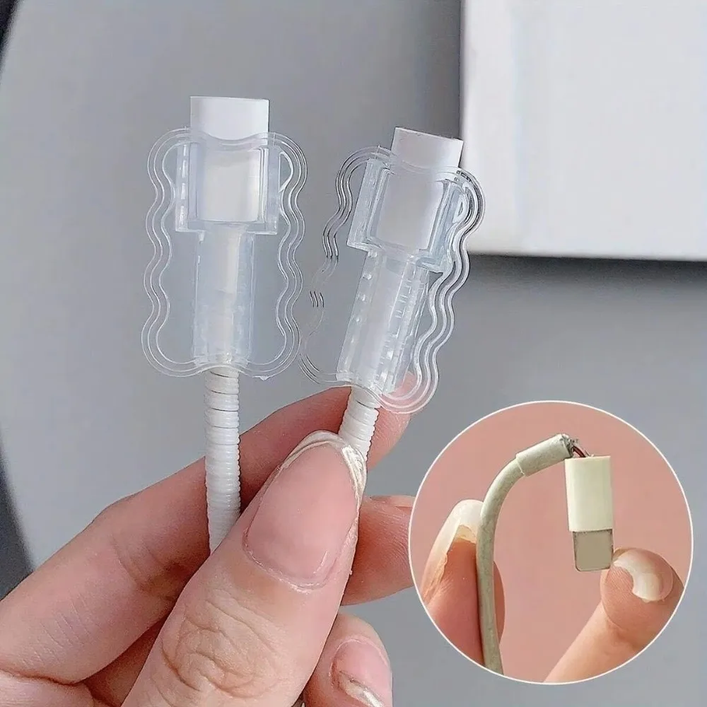 5Pcs Transparent Data Cable Protector Anti-Breakage Wear-resistant Data Cable Sleeves Double Layered Waves Fall Prevention