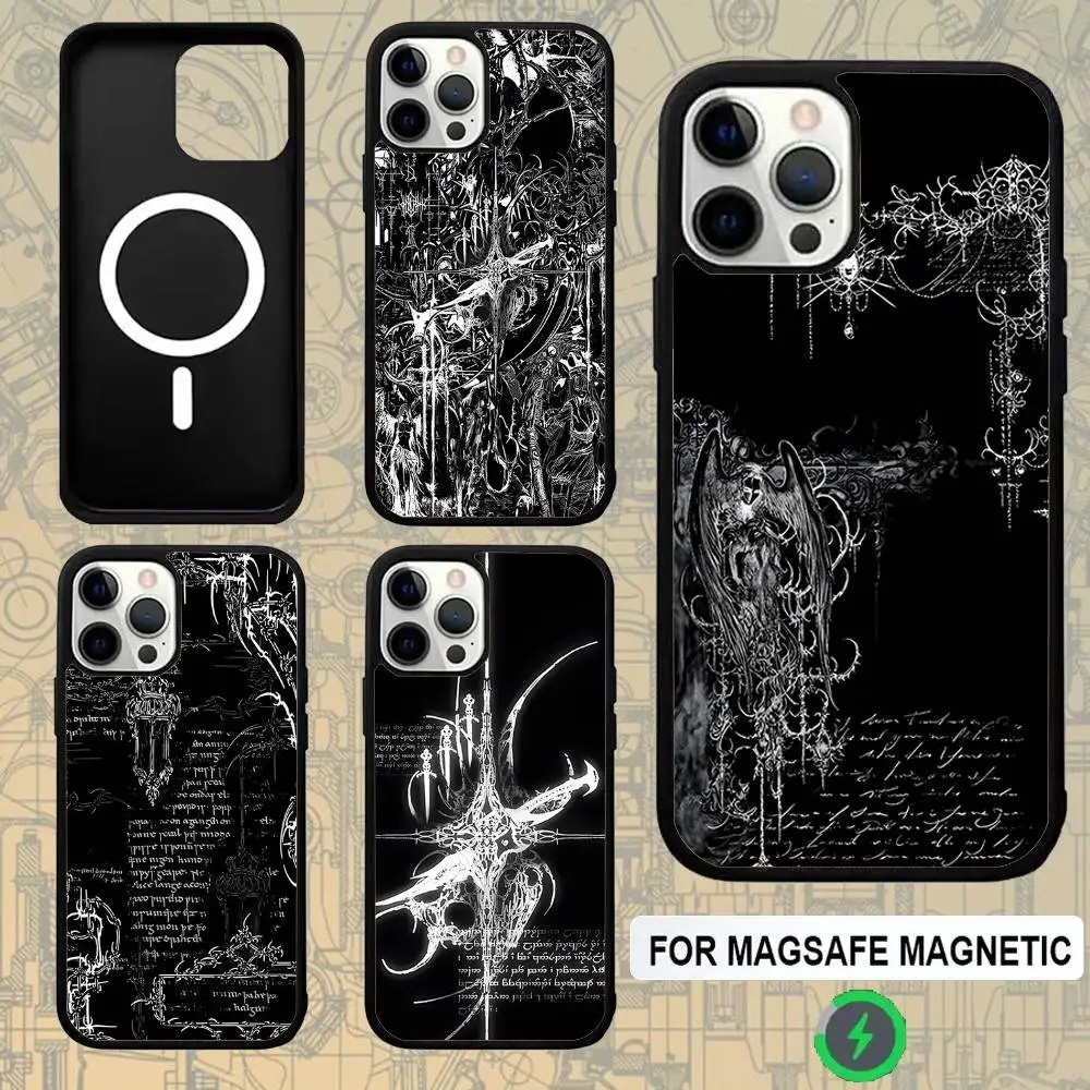 Cool Cyber Sigil Cross For Magsafe Wireless Charger Case For iPhone 15,16,17,13,14,11,12,Pro,Max,Plus,E,Air,Mini Protection