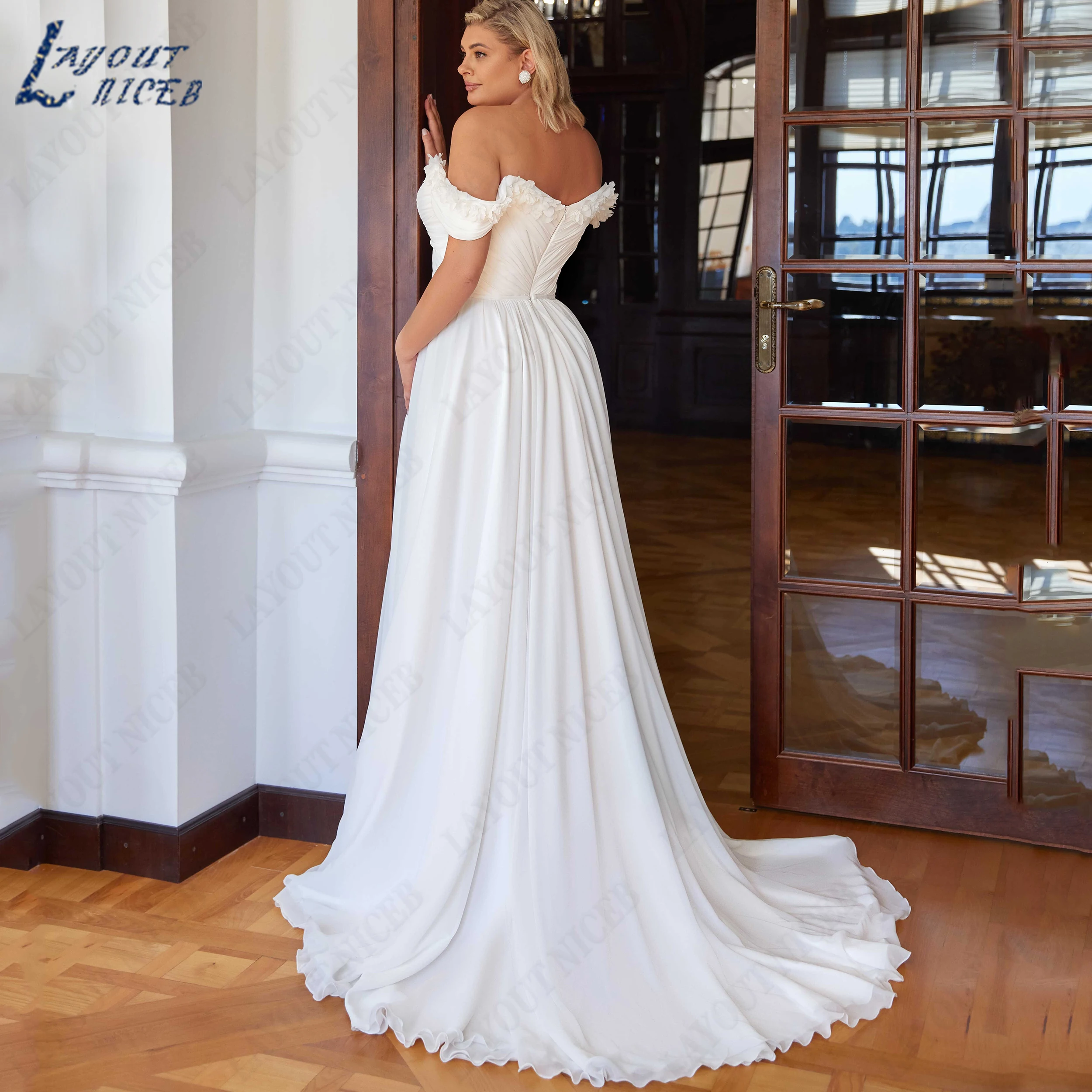 LAYOUT NICEB Chiffon A Line Bridal Dresses Pleated Simple Wedding Gown Off The Shoulder Bride Gowns Customized свадебное платье