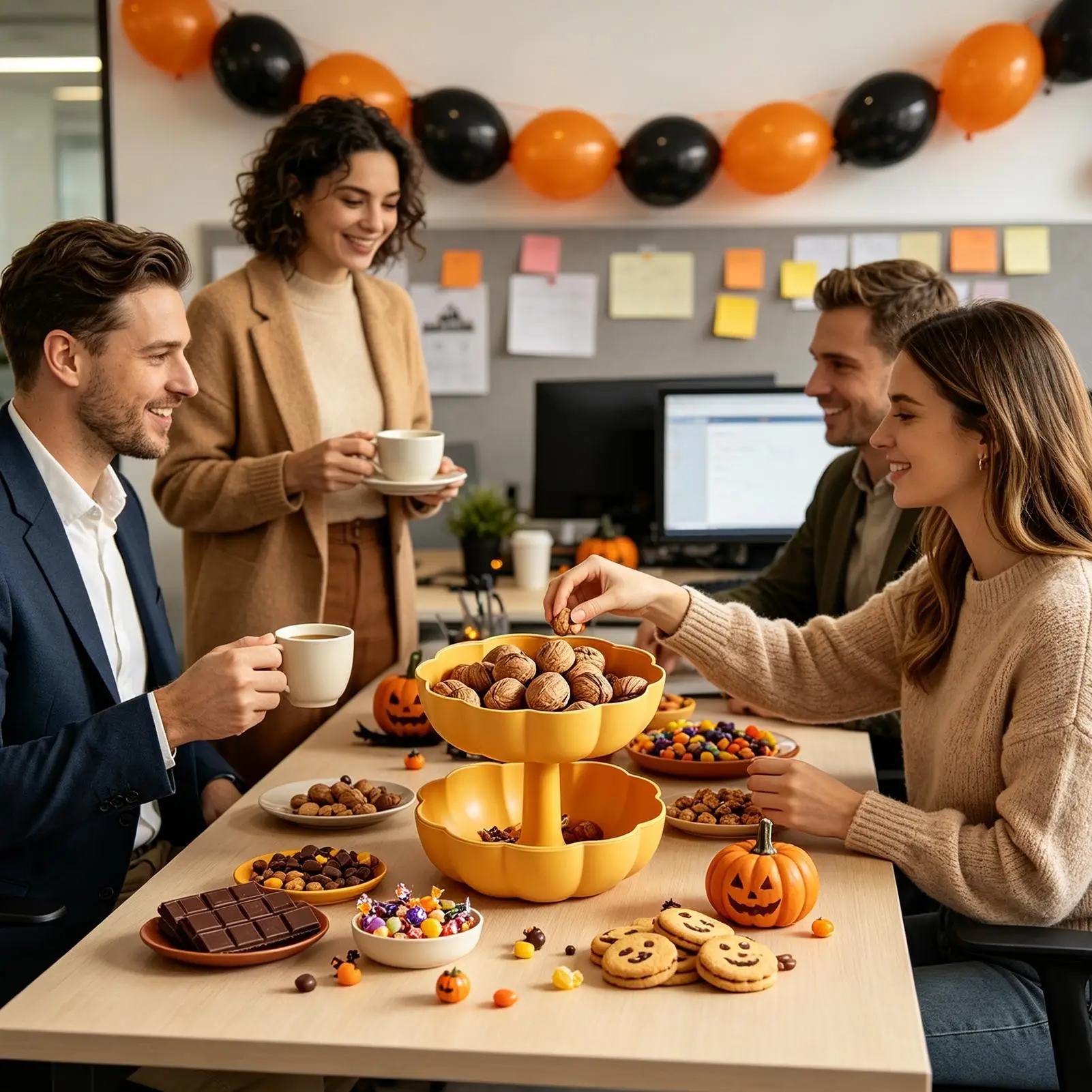 Pumpkin Candy Bowl Halloween Double Layer Large Capacity Detachable Party Snack Box Table Decor For Thanksgiving Day Autumn