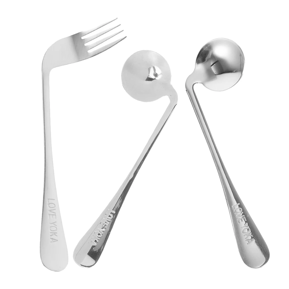 

1 set Left Spoon Fork Set Ergonomic Angled Feeding Angled Spoon Feeding Utensils for Elderly Patients Stainless