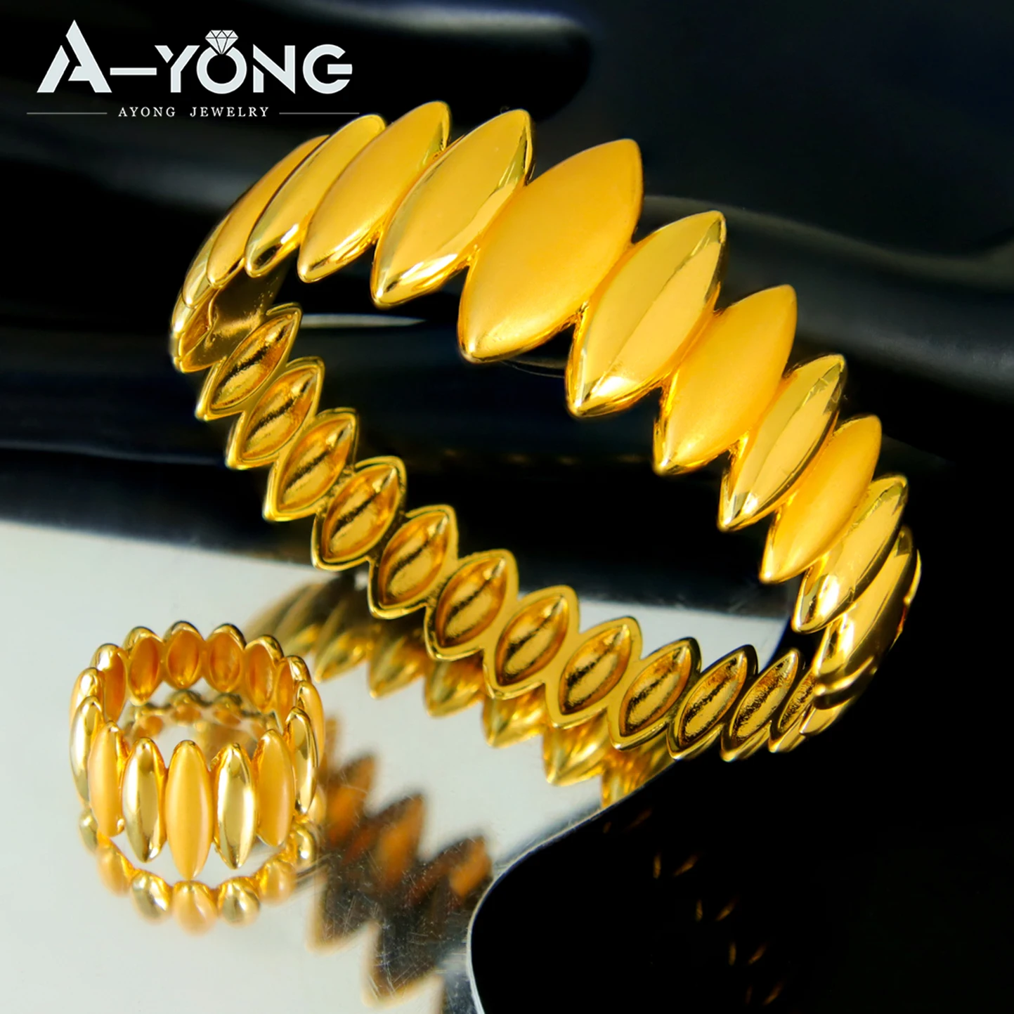 

Saudi Arabia Vintage Jewelry Set 21k Gold Plated Italian Hip Hop Geometric Open Bangles Ring Ethiopia Wedding Jewelrys