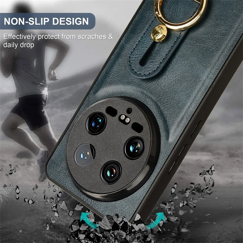 For Xiaomi 14 Ultra Shockproof Wristband Ring Bracket Back Cover For Xiaomi 14Ultra Protective Leather Phone Case