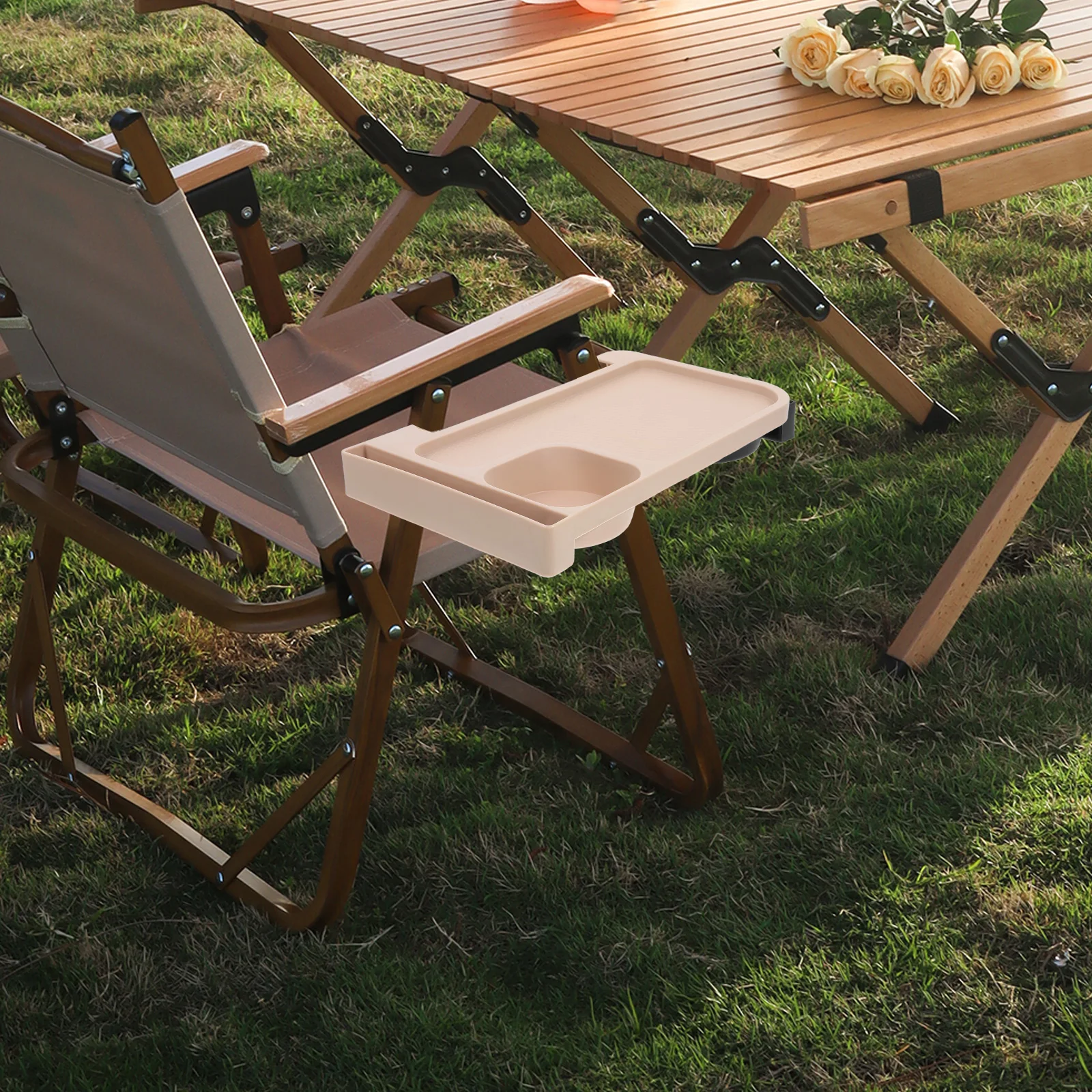 

Adjustable Outdoor Chair Side Tray Foldable Cup Holder For Camping Picnic Beach Lawn Lounge Chair Lightweight Abs Beverage