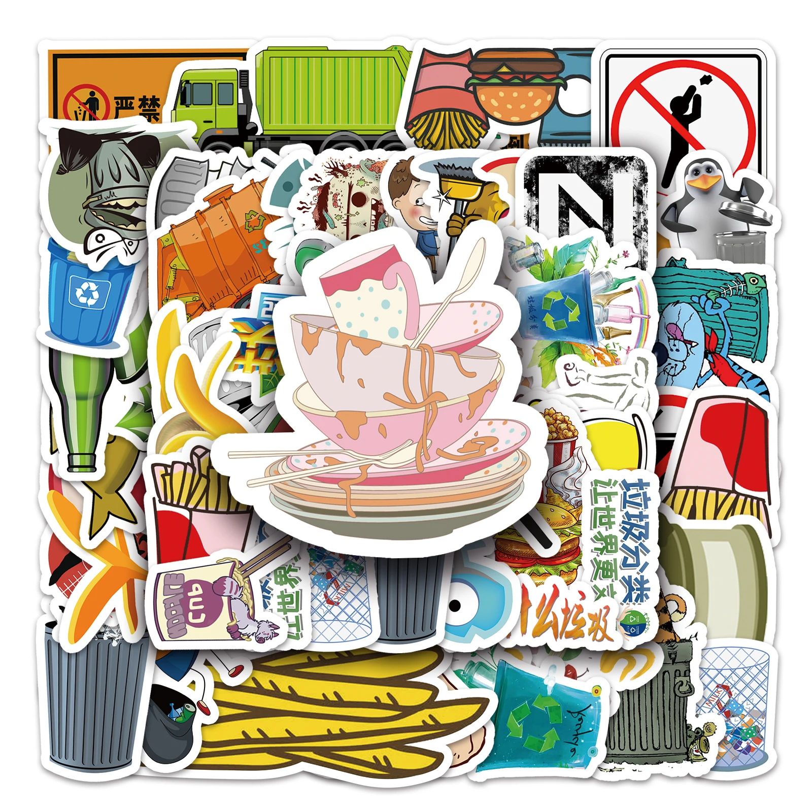 

50pc Garbage series Cartoon Cute Graffiti Stickers Suitcase Laptop Guitar Skateboard Personalized Decoration Stickers