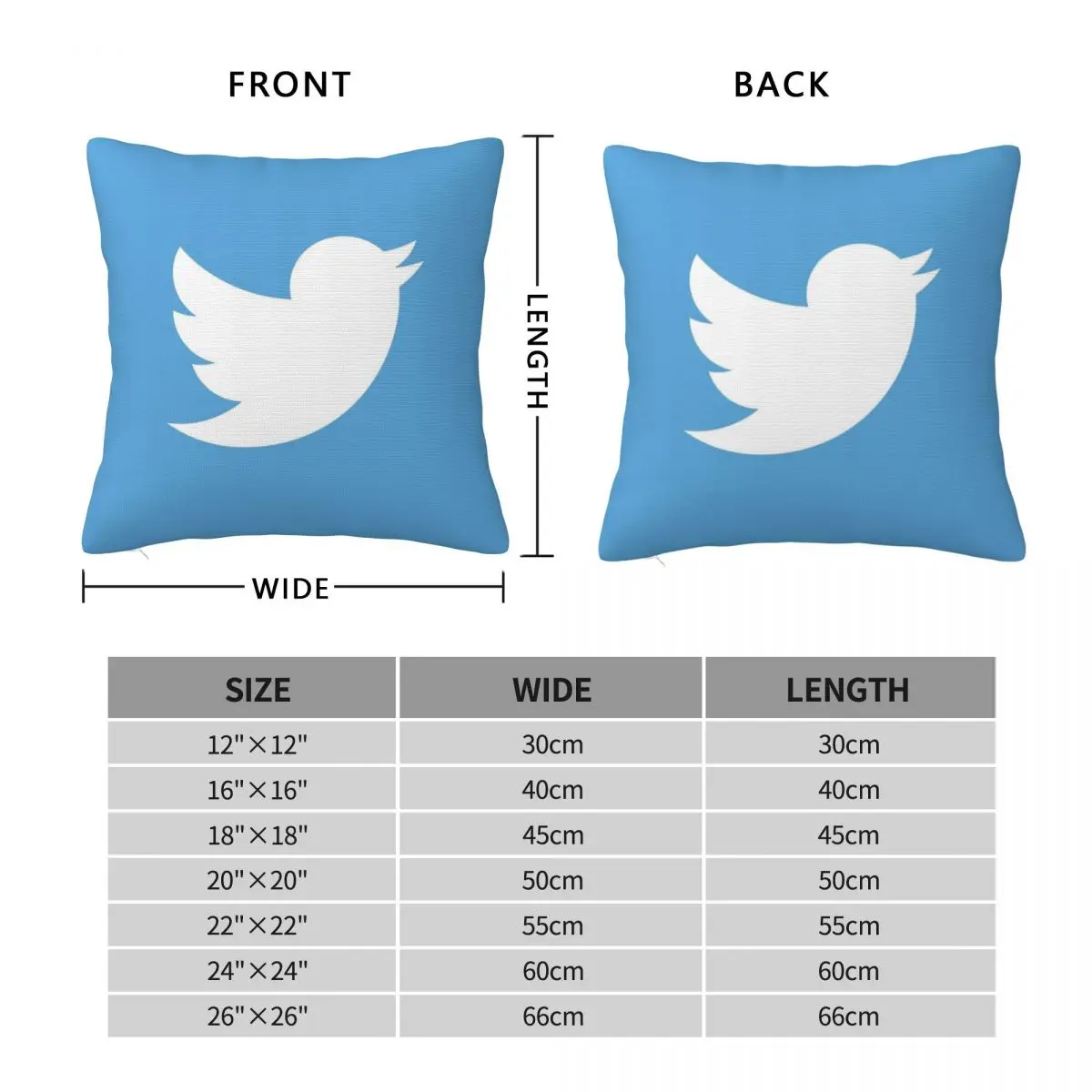 Twitter Icon Logo Square Pillowcase Polyester Linen Velvet Pattern Zip Decor Throw Pillow Case Sofa Seater Cushion Cover 45x45