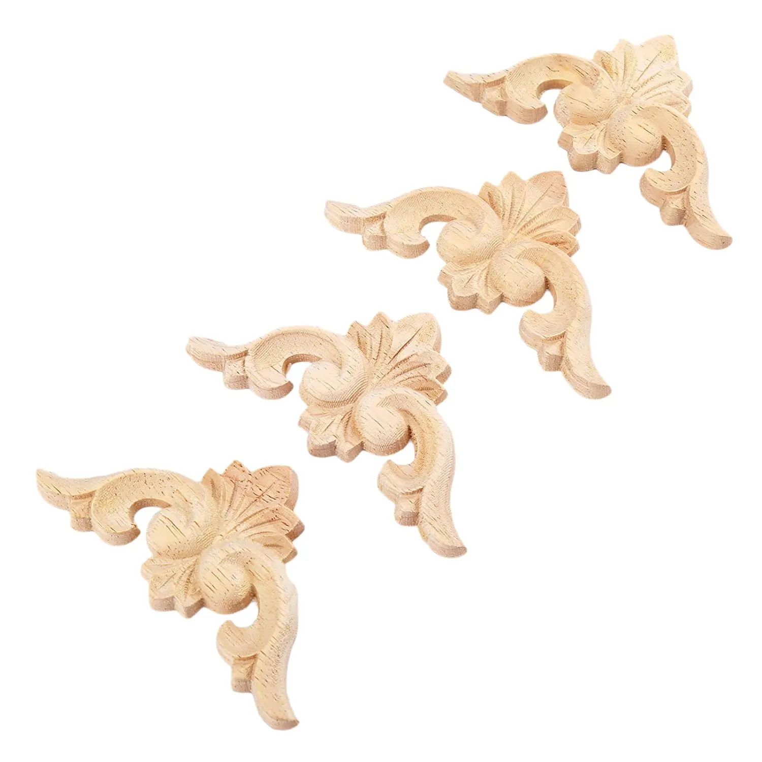 4pcs 6*6cm European Style Wood Carved Corner Onlay Applique Furniture Unpainted Door Decor