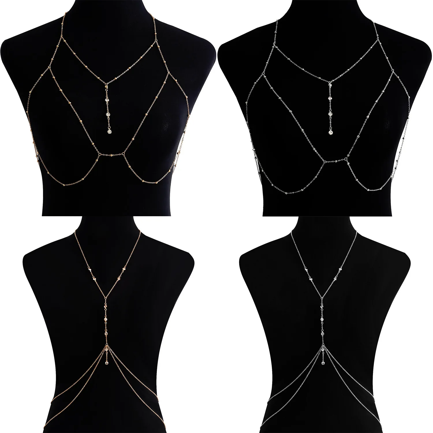 Metal Body Bust Chain Jewelry for Women Sexy Style Hollow Bikini Ladies Breast Crystal Body Chain Decoration Fashion Jewelry