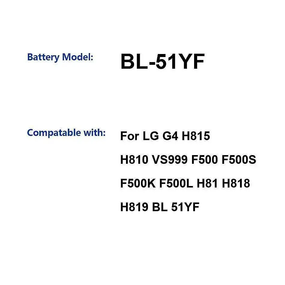 

Аккумулятор мобильного телефона BL-51YF 3000 мАч для LG G4 H815 H810 VS999 F500 F500S F500K F500L H81 H818 H819