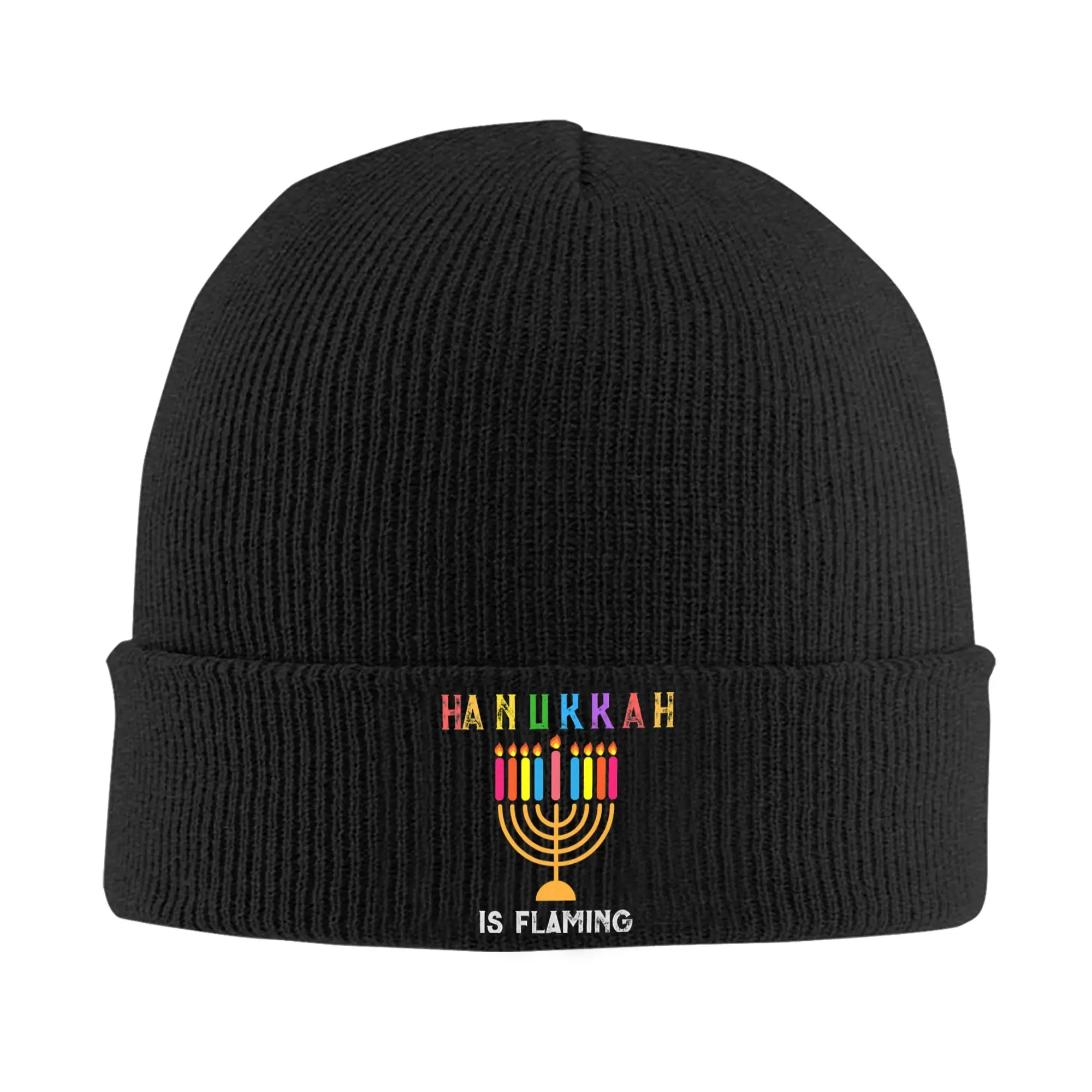 Rainbow Gay Pride Hanukkah Menorah Knitted Hat Women's Men's Skullies Beanies Winter Hat Acrylic  Crochet Caps