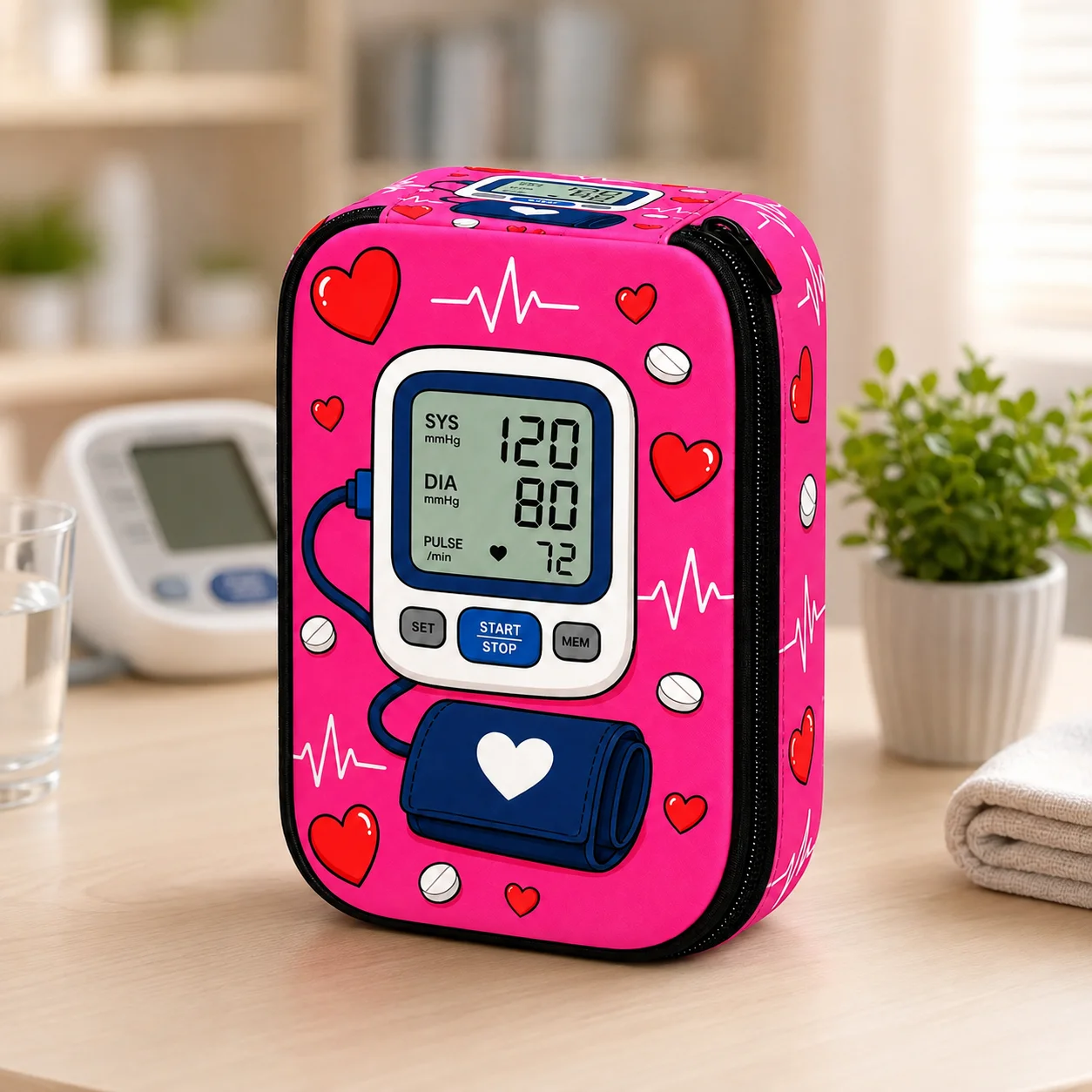 Health & Wellness Tablet Cutter - Blutdruckmessgerät-Tasche Bedruckte Schutzhülle Tragbarer Organizer für