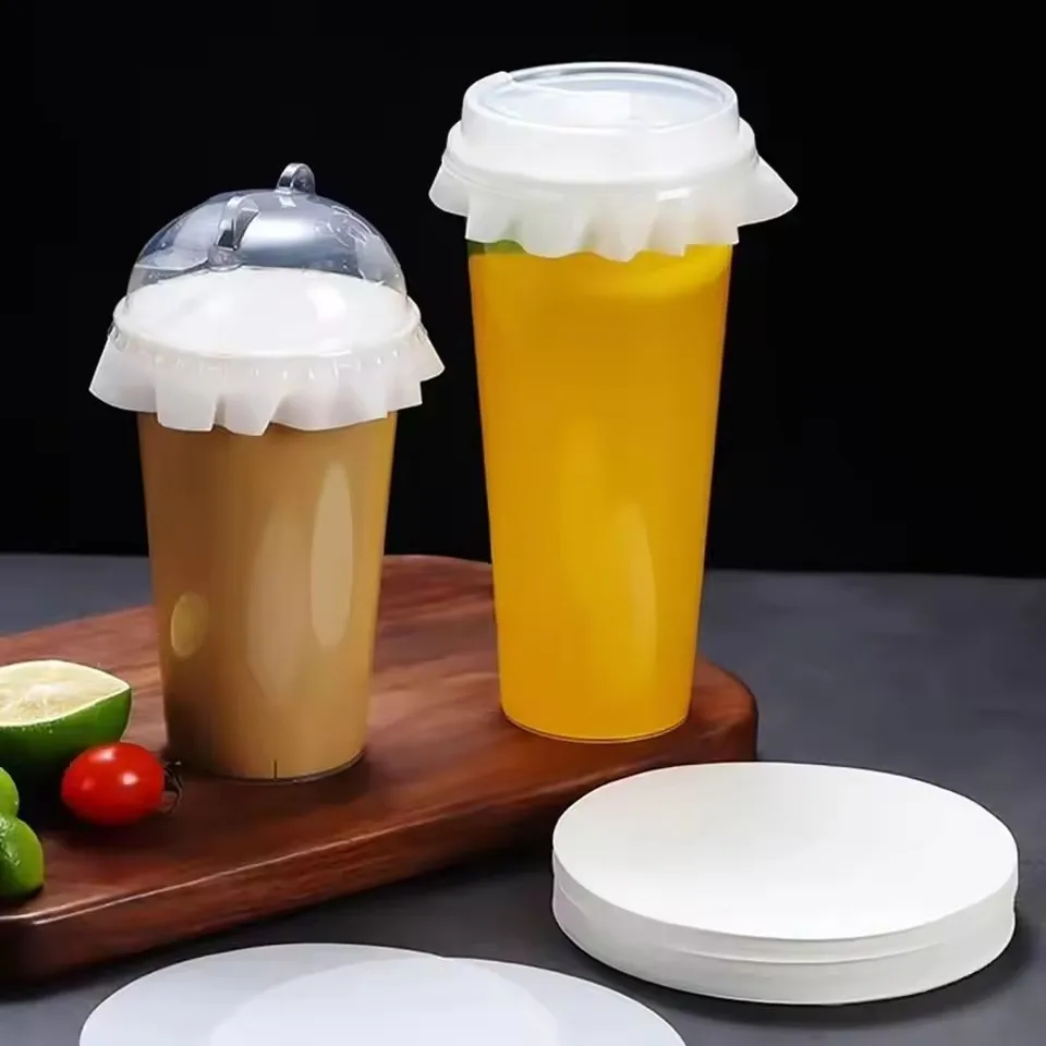 500pcs Disposable Cup Lid Drink Seal Paper Lid Coffee Milk Tea Leak-proof Cup Film Takeaway Packaging Anti-overflow Sealing Film