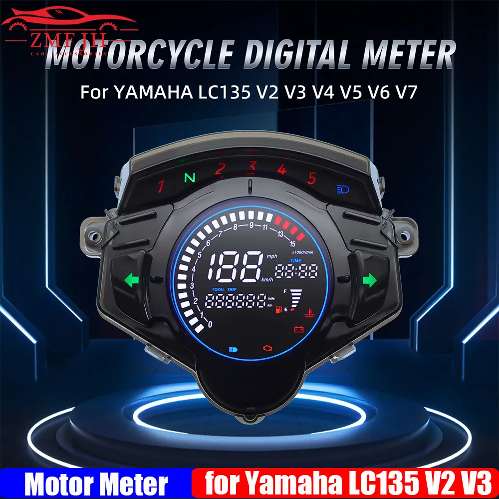 For Yamaha LC135 V2 V3 V4 V5 V6 V7 Digital Motorcycle Instrument Panel Meter Full LCD Speedometer with Oil Gauge Water Temp Gear