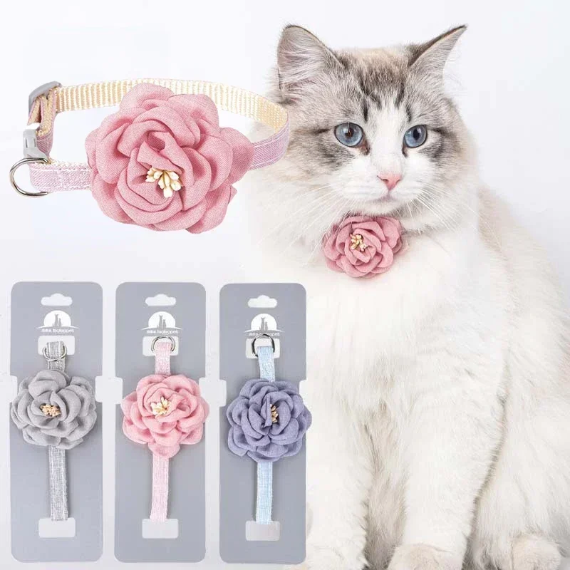 Cat Collar Adjustable Bow Tie Cat Flower Collar Safety Button Tie Necklace Puppy and Cat Gift Pet Accessories Puppy Collar