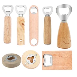 Wooden Handle Stainless Steel Bottle Opener Wine Beer Soda Glass Cap Bottle Opener for Christmas Wedding Party Kitchen Bar Tool