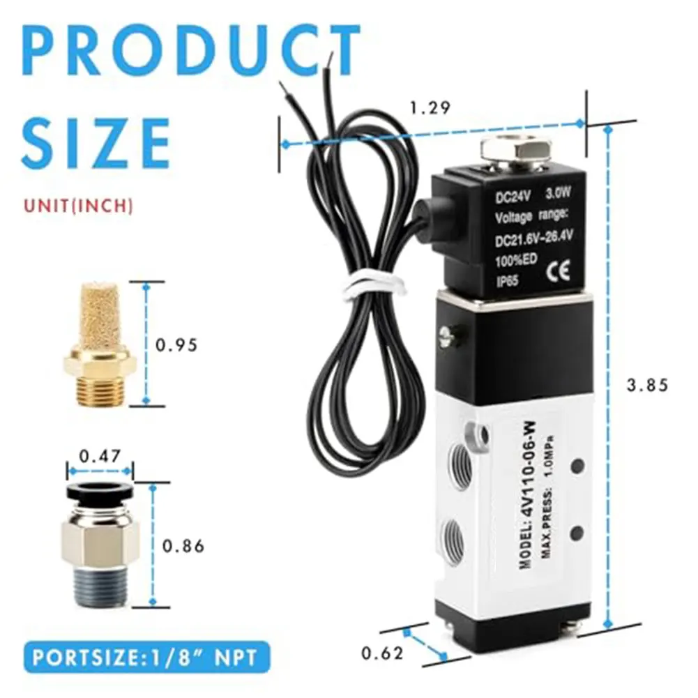 24V DC Solenoid Valve 2 Position 5 Way with Aluminum Construction and Integrated Filtration for High Performance
