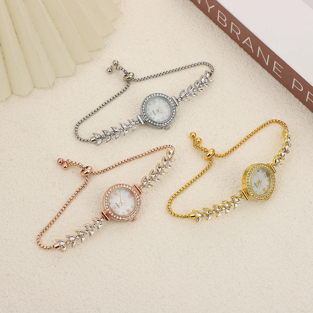 

Cross border new full diamond rhinestone pull-out lazy watch strap fashionable temperament student bracelet watch quartz decorat