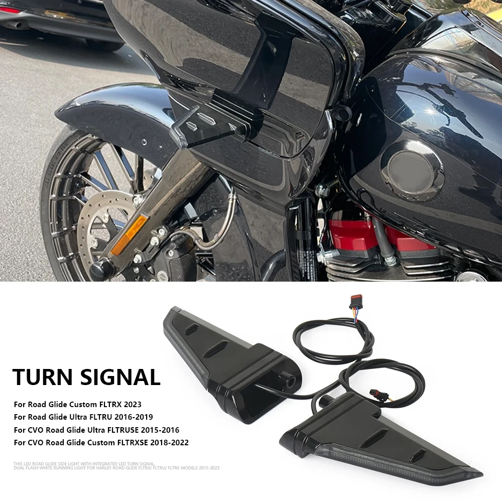 

Motorcycle Front Side Turn Signal Indicator Running LED Lights For Harley CVO Road Glide Ultra FLTRUSE Custom FLTRXSE