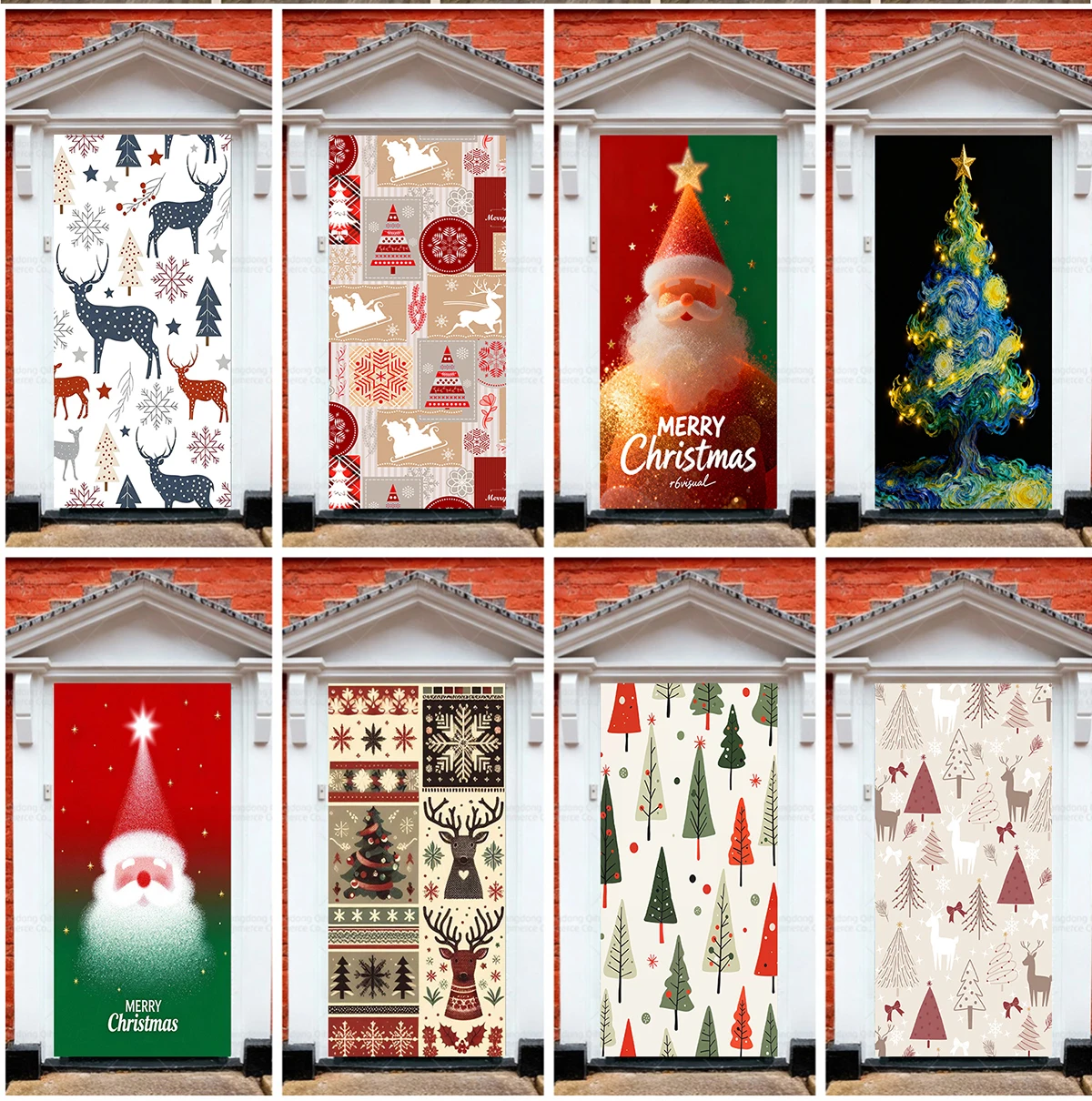 Christmas Door Sticker PVC Santa Claus Peel and Stick Waterproof Removable Door Decal Holiday Decor