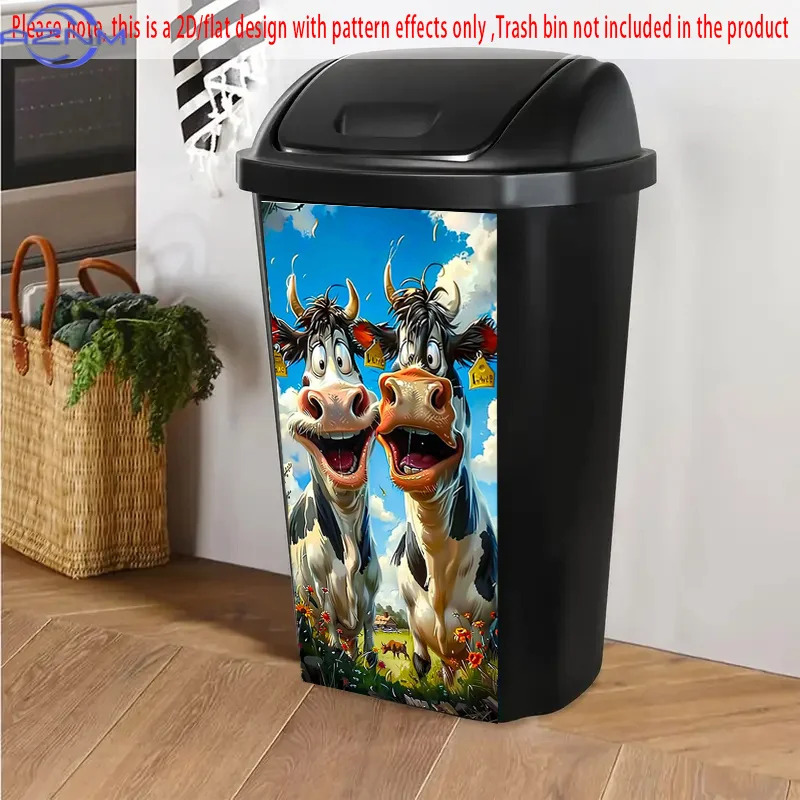 1pc of 2D/FLAT Stickers Featuring Two Cheerful Cows in a Field, Designed for Dustbins. These Durable And Removable PVC Decorat