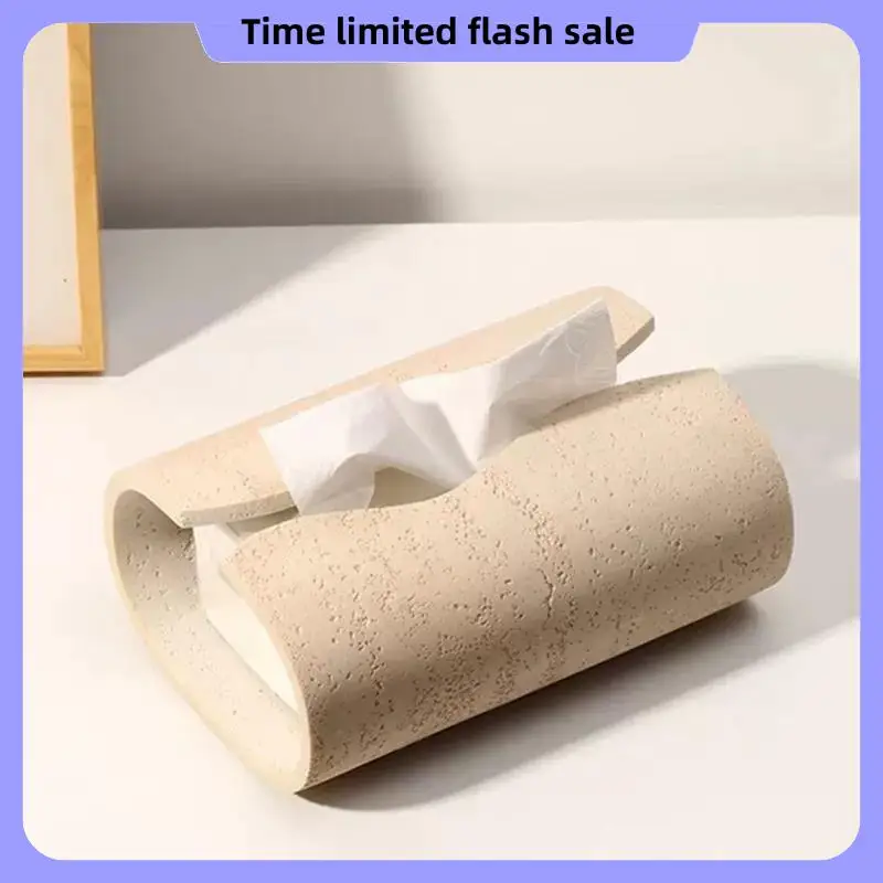 

A40T Vintage Cave Stone Tissue Box Resin Coffee Table Napkin Paoper Organizer For Bedroom Living Room