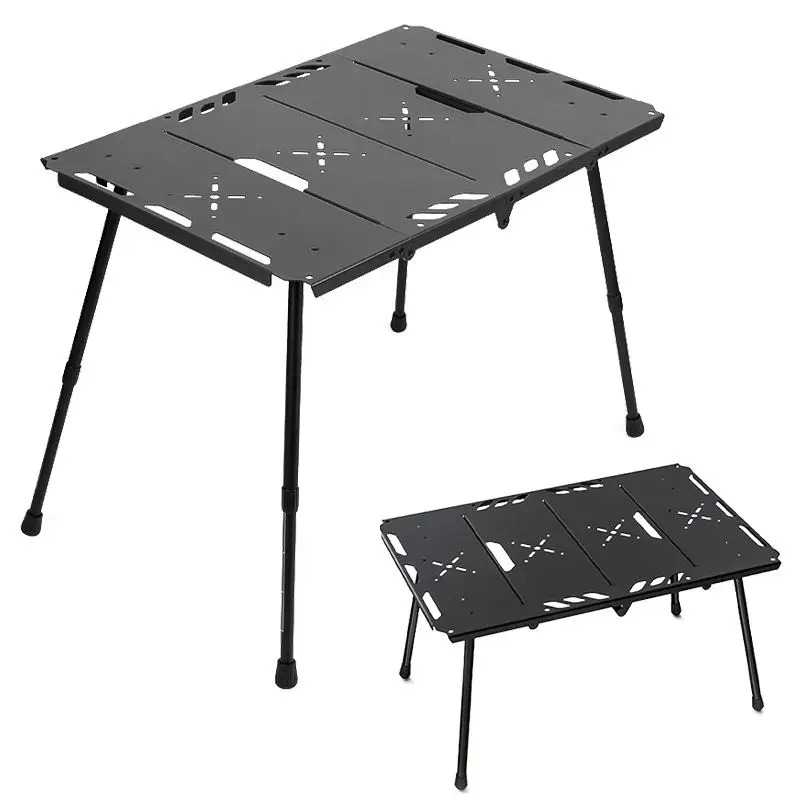 Foldable portable camping table with adjustable height for travel and yard camping