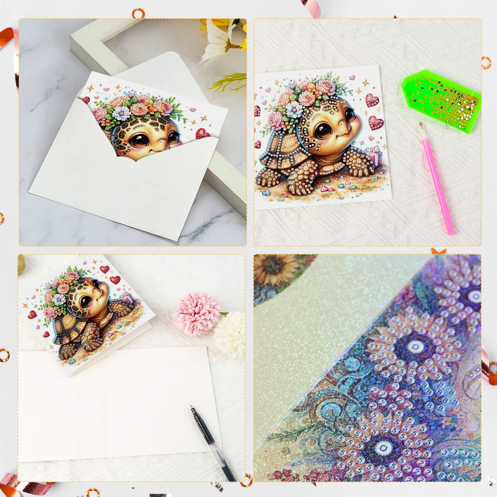 6PCS Diamond Art Painting Greeting Card Kit Diamond Art Greeting Cards,sea turtle Special Shaped Diamond Greeting Card Art Gifts