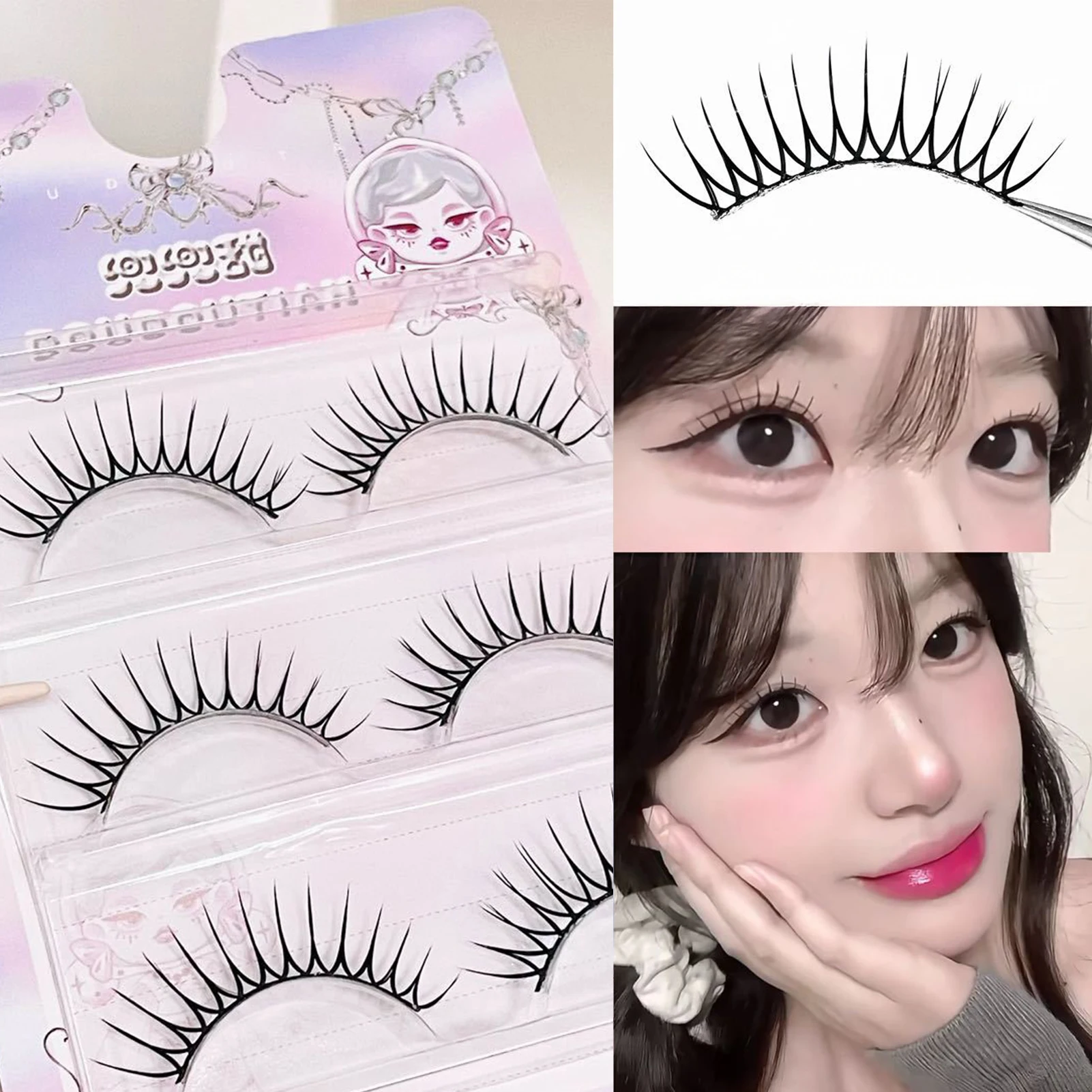 Kpop Idol U Shape False Eyelashes Full Strip Fluffy Volume Lashes for Girls Natural Makeup Accessories