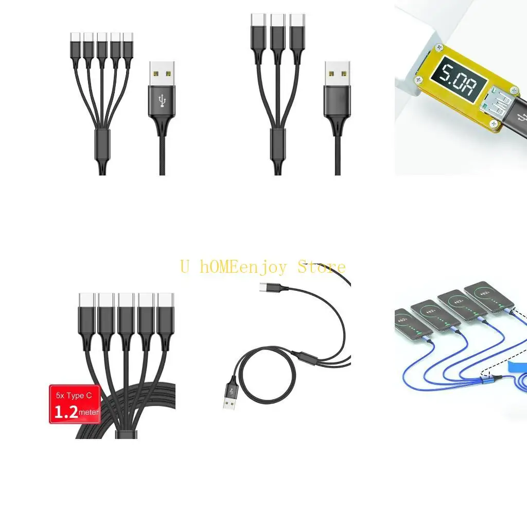B0KF Multi Charging Cable Nylon Braided 3/4/5 in 1 Charging Cable with Type C