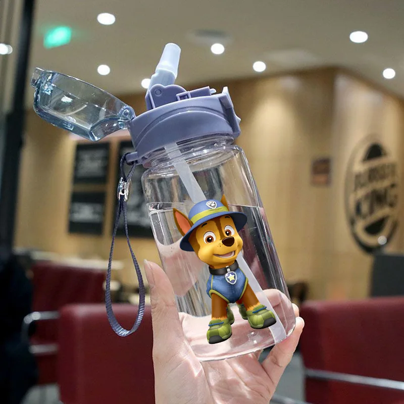 550 ml Paw Patrol Wassertrinkbecher, Outdoor-Becher für Kinder, auslaufsichere Wasserflaschen, kreative Cartoon-Babybecher für Kinder mit Strohhalmen