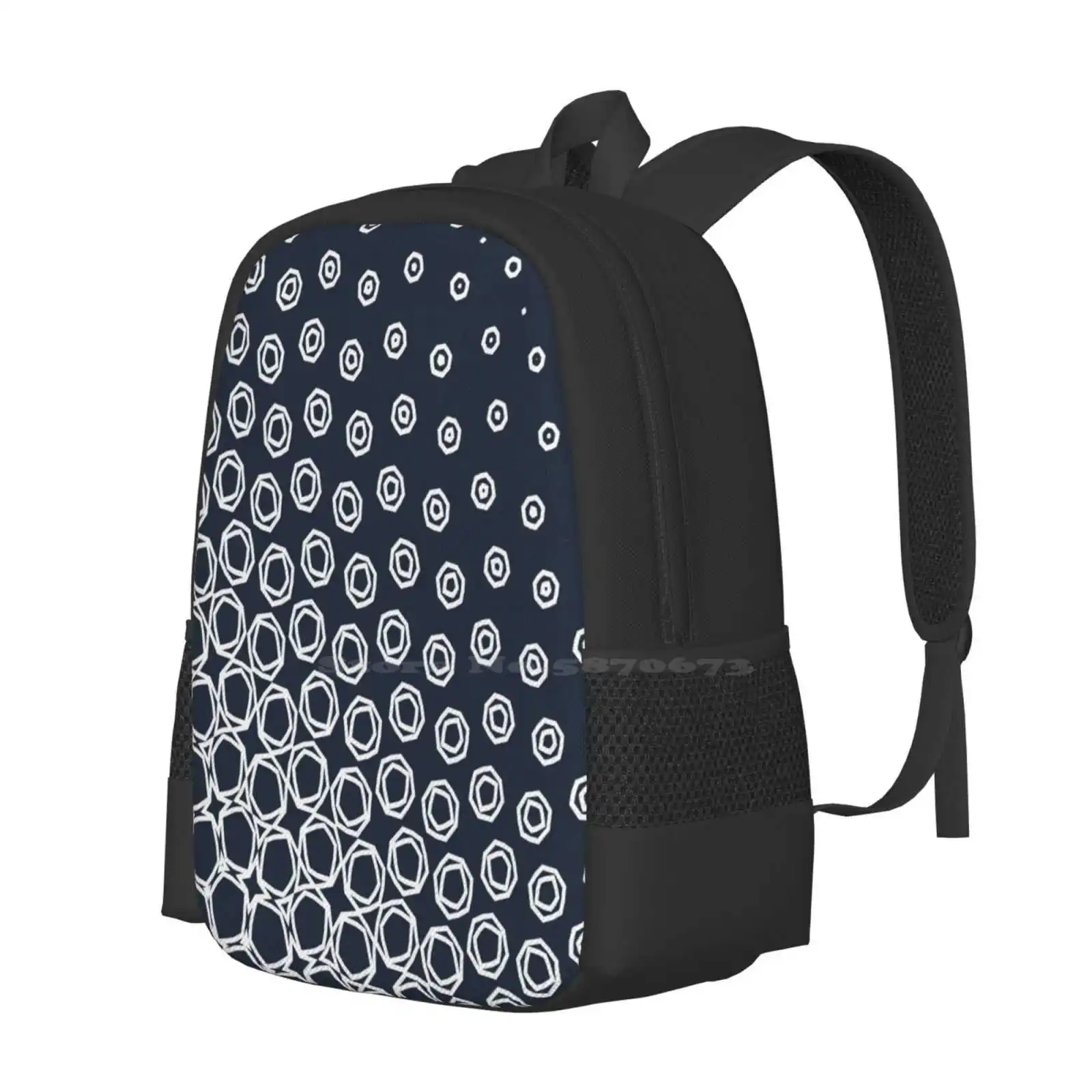 Morphing Circular Shapes On Navy Background Hot Sale Schoolbag Backpack Fashion Bags Blue White Navy Geometric Circles Shapes