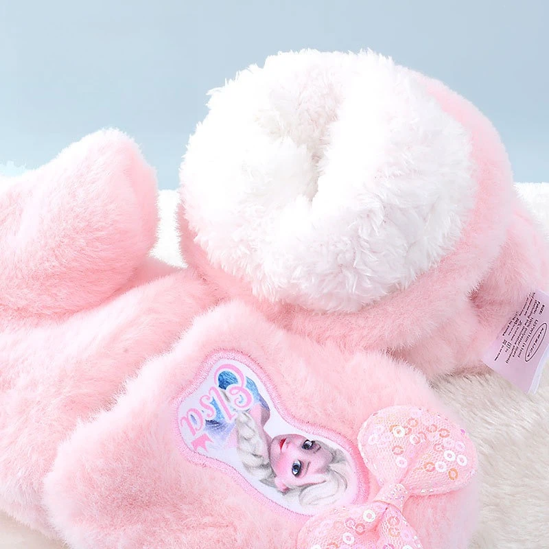 قفازات مينيسو ديزني للأطفال نصف اصبع لفصل الشتاء الدافئ للفتيات إصبع مكشوف الوجه سميكة أكياس قطيفة إصبع الفتيات الصغيرات