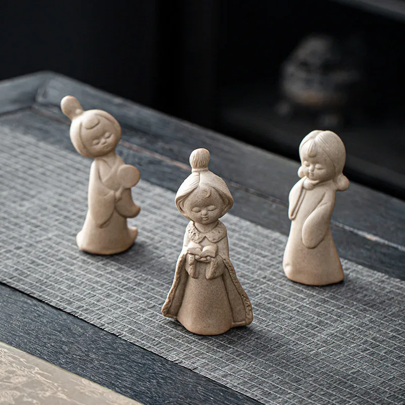 Chinese Coarse Pottery Tea Pet Handmade Ceramic Character Statue Ornaments Tea Figurine Crafts Teaware Decor Accessories view 6