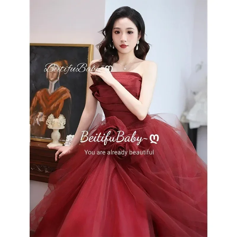 BeitifuBaby Abito da sera in raso stile palazzo per donna Abito da ballo a trapezio senza spalline in organza Abiti da festa in pizzo Abiti da festa