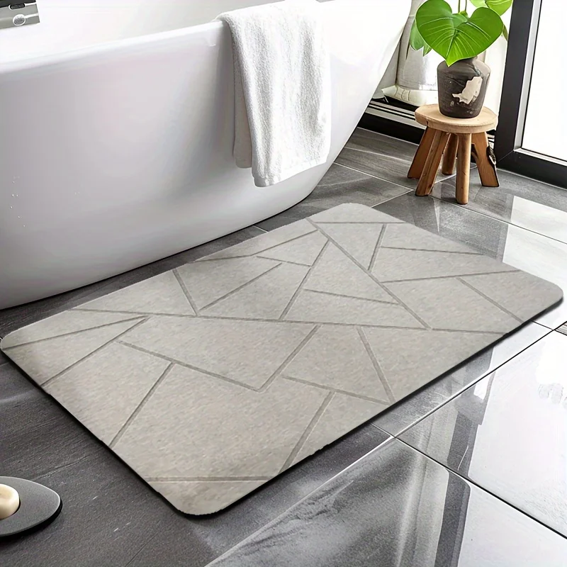 Geometric Print Decorative Bathroom Floor Mat Quick-drying Absorbent Non Slip Bath Rug Doorway Welcome Carpet Accessories Decor