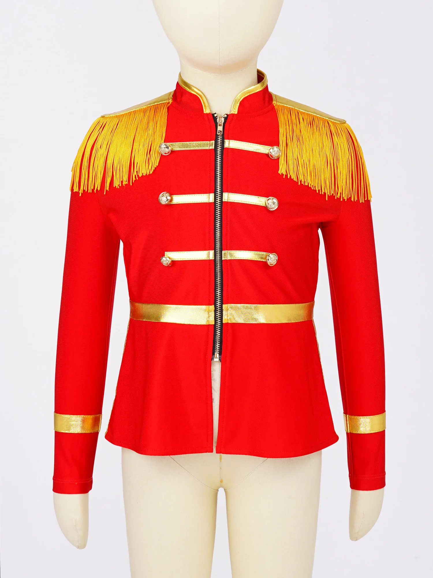 Kids Long Sleeve Circus Ringmaster Cosplay Costume Marching Band Uniform Tassel Major Band Drum Honor Guard Jacket Coat with Hat